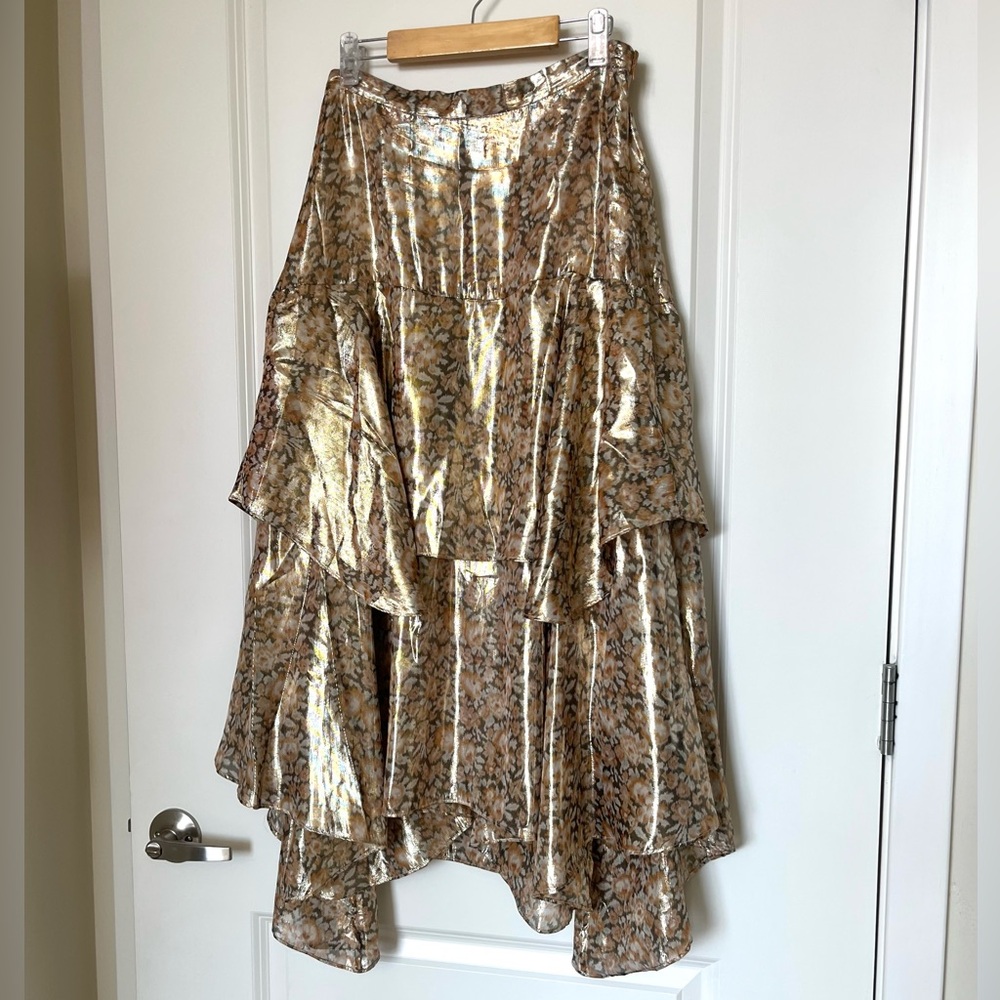 LoveShackFancy Metallic Silk Floral Skirt - M